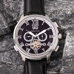 NWT All Black Automatic Leather Band Watch